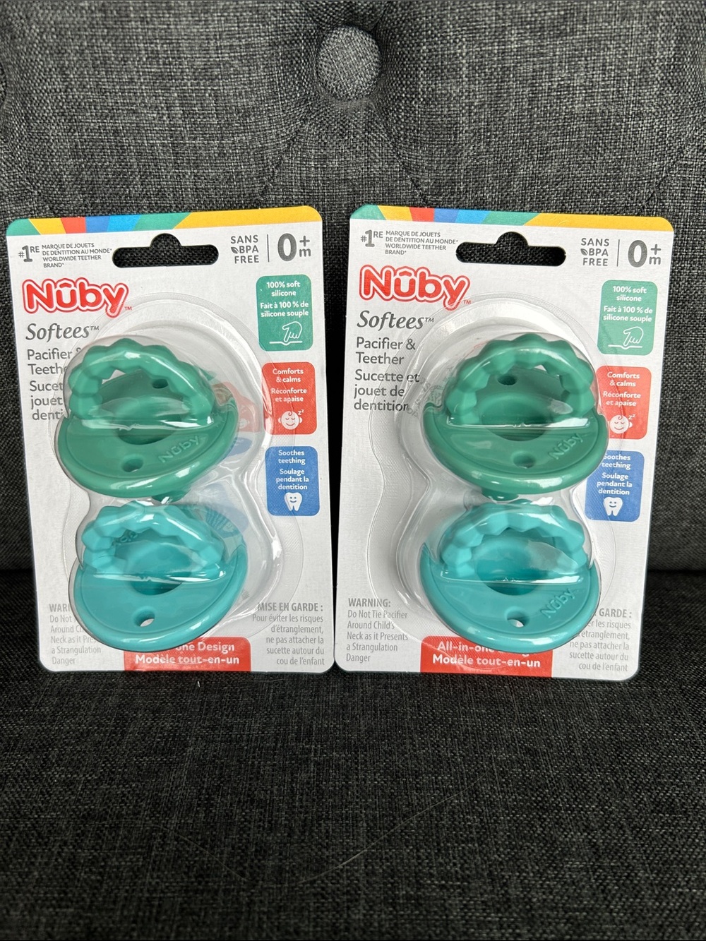 NEW 🆕 FOUR Nuby Softeez Pacifiers & Teethers in Mint and Teal 0+ months